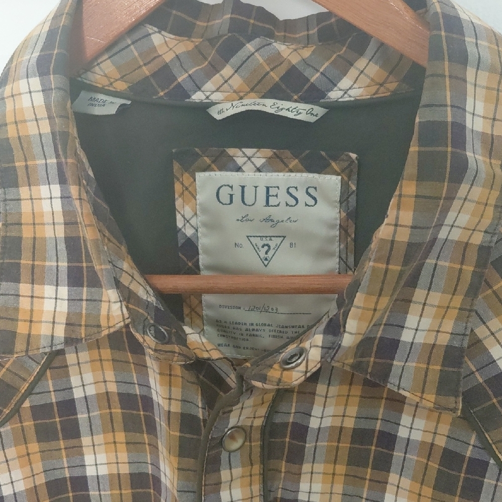 GUESS Men's Tan and Black Plaid Shirt - Picture 4 of 9